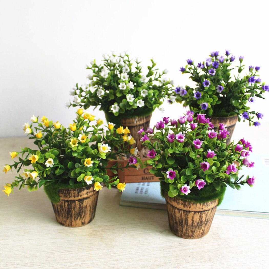 Lifelike Simulation Flowerpot Landscape Artificial Potted Plant Lovely Plastic Artificial Flower Home Decor Flower-ebowsos