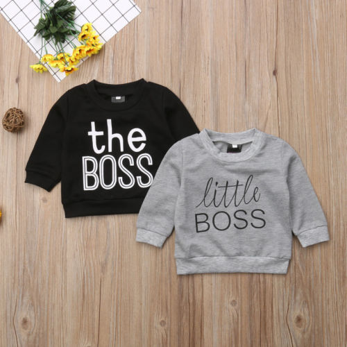 Little Boss Toddler Kids Baby Boy Girl Autumn Clothes Long Sleeve Letter Print Pullover Hoodies Sweatshirt Tops - ebowsos