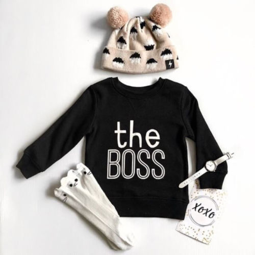 Little Boss Toddler Kids Baby Boy Girl Autumn Clothes Long Sleeve Letter Print Pullover Hoodies Sweatshirt Tops - ebowsos