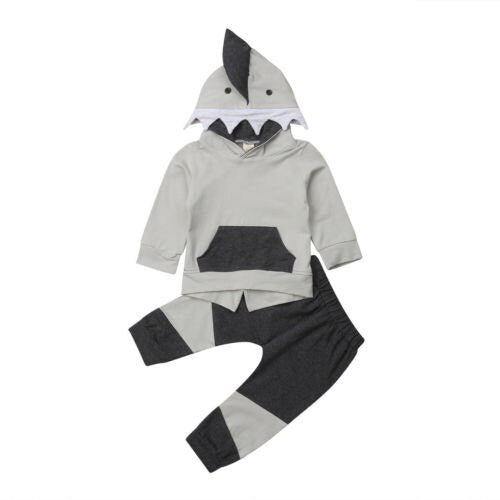 Little Shark Fashion Children Boy 3D Hooded Long Sleeve Tops Long Pant 2PCS Outwear Autumn Winter Clothes - ebowsos