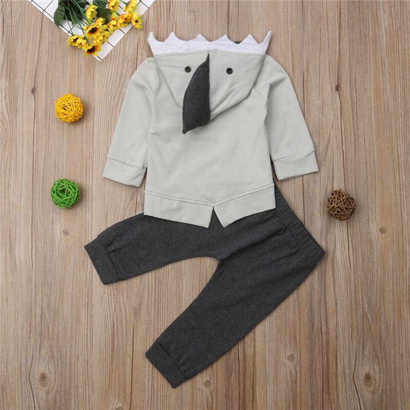 Little Shark Fashion Children Boy 3D Hooded Long Sleeve Tops Long Pant 2PCS Outwear Autumn Winter Clothes - ebowsos