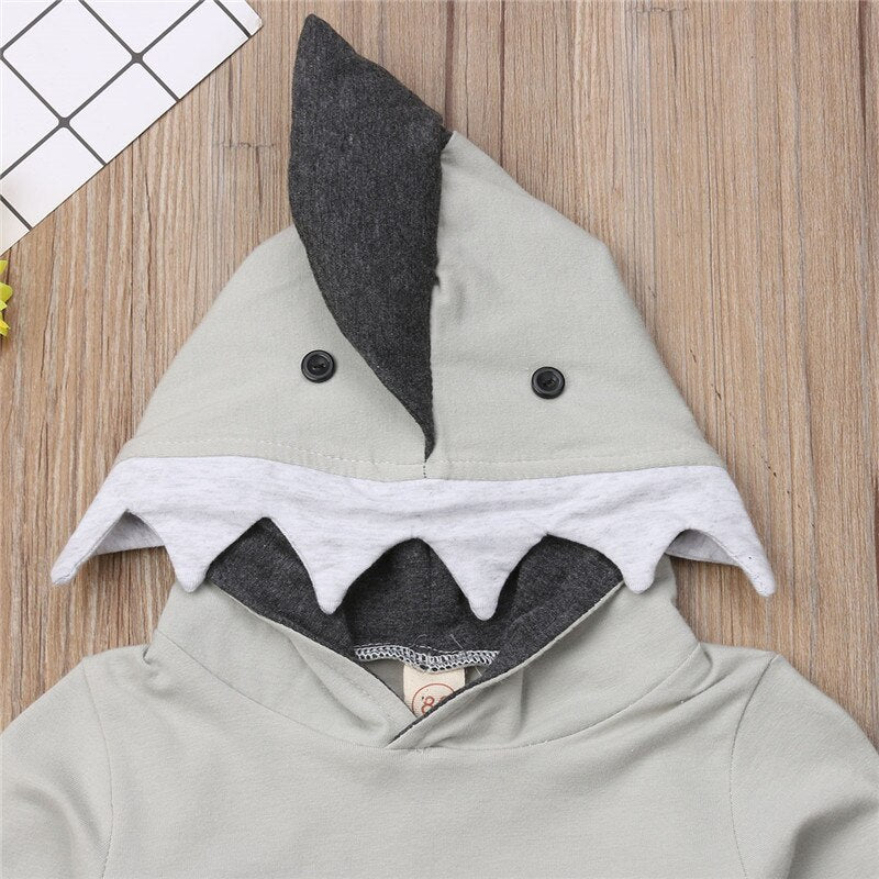 Little Shark Fashion Children Boy 3D Hooded Long Sleeve Tops Long Pant 2PCS Outwear Autumn Winter Clothes - ebowsos