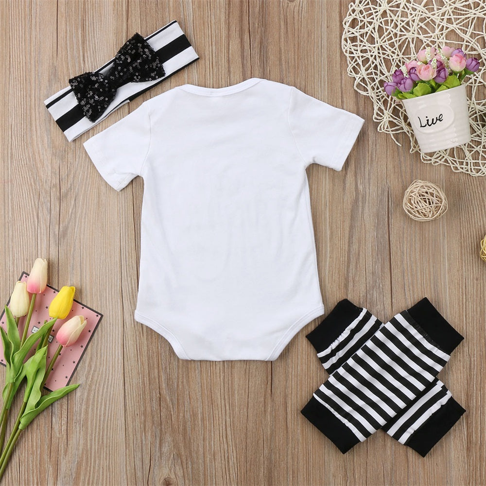 Little Sister Bow Newborn Baby Girls Clothes Long Sleeve Bodysuit Leg Warmer Striped Cute Outfits Set - ebowsos