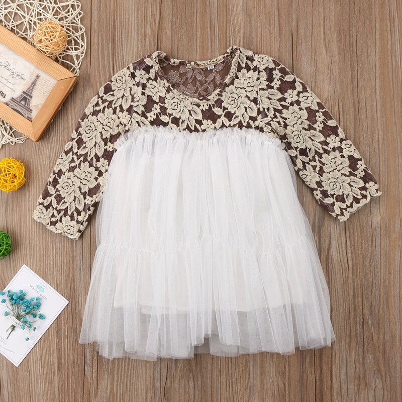 Long Sleeve Baby Girls Dress Kids Baby Girls Princess Party Lace Tutu Long Sleeve Dress Floral Clothes 6M-5T - ebowsos