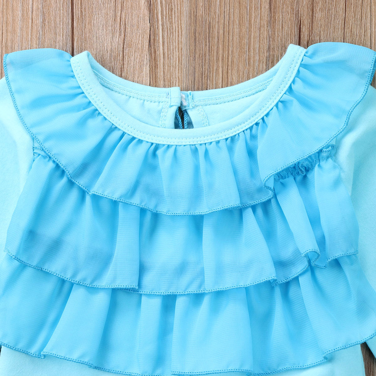 Lovely Baby Girl Infant Bodysuit Long Sleeve Cotton Jumpsuit Playsuit Outfit Clothes Blue 0-2T - ebowsos