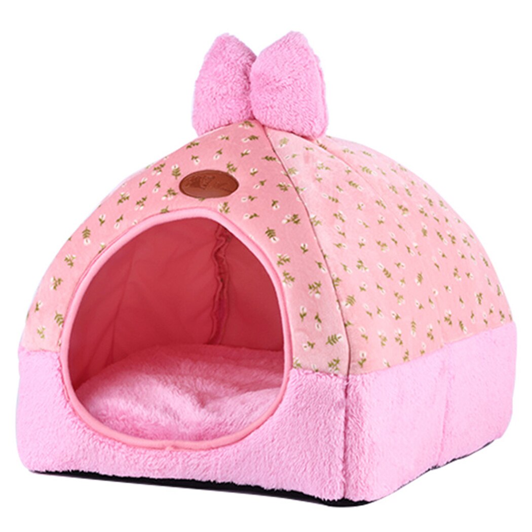 Lovely Bowknot Decor Warm Pet House Lovely Soft Winter Dog Cat Bed Warm Cushion Pet House Puppy Kennel For Dogs-ebowsos