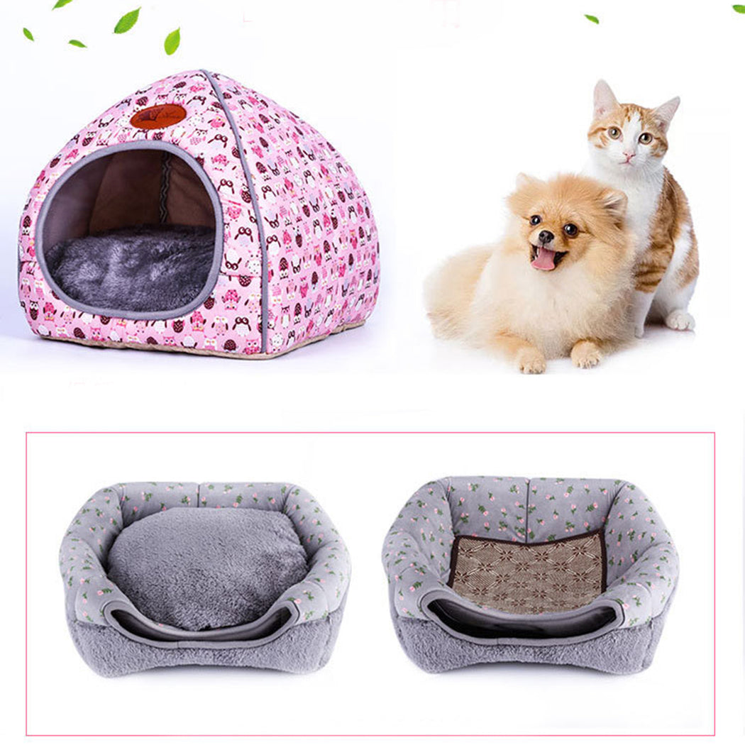 Lovely Bowknot Decor Warm Pet House Lovely Soft Winter Dog Cat Bed Warm Cushion Pet House Puppy Kennel For Dogs-ebowsos