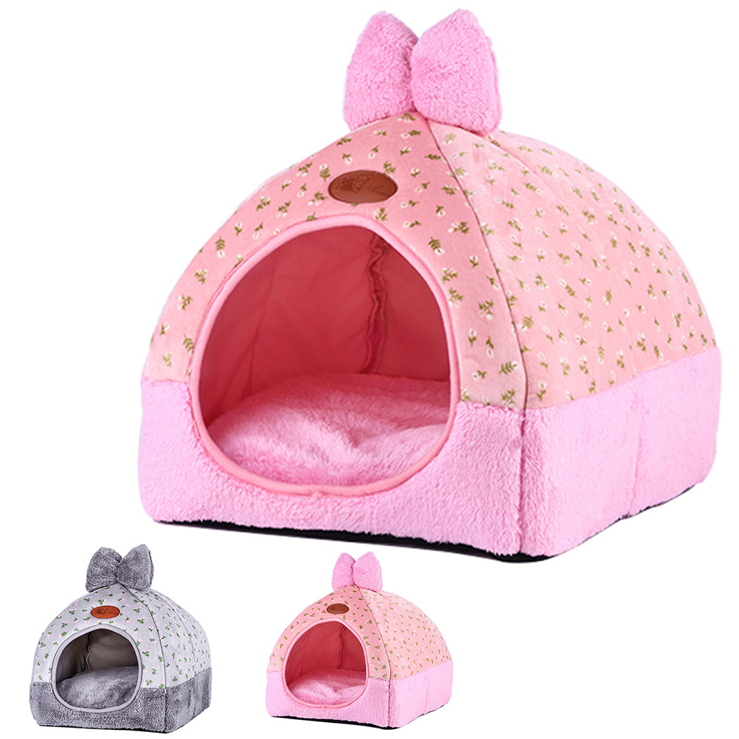 Lovely Bowknot Decor Warm Pet House Lovely Soft Winter Dog Cat Bed Warm Cushion Pet House Puppy Kennel For Dogs-ebowsos