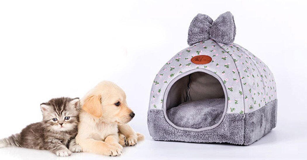 Lovely Bowknot Decor Warm Pet House Lovely Soft Winter Dog Cat Bed Warm Cushion Pet House Puppy Kennel For Dogs-ebowsos