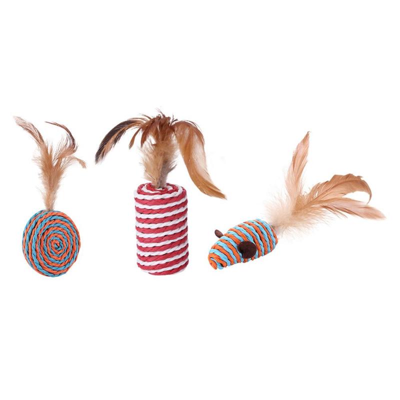 Lovely Cat Teasing Toy Sisal with Feather Interactive Kitten Bite Resistance Toy Rats More Attractive in Appearance - ebowsos