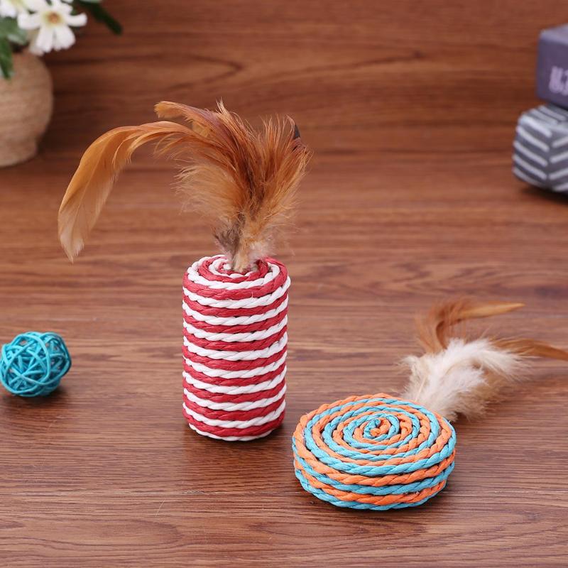 Lovely Cat Teasing Toy Sisal with Feather Interactive Kitten Bite Resistance Toy Rats More Attractive in Appearance - ebowsos