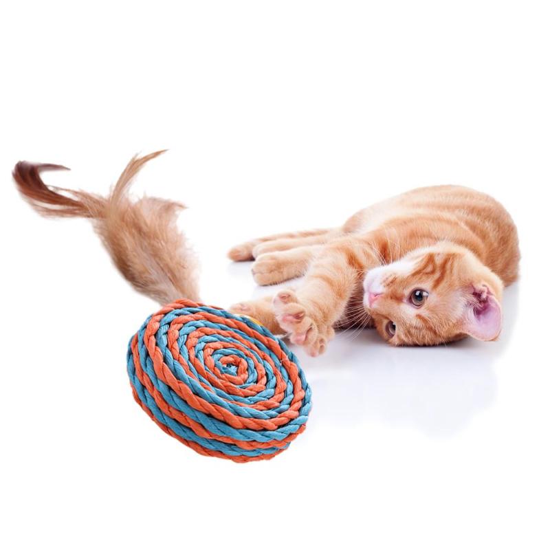 Lovely Cat Teasing Toy Sisal with Feather Interactive Kitten Bite Resistance Toy Rats More Attractive in Appearance - ebowsos