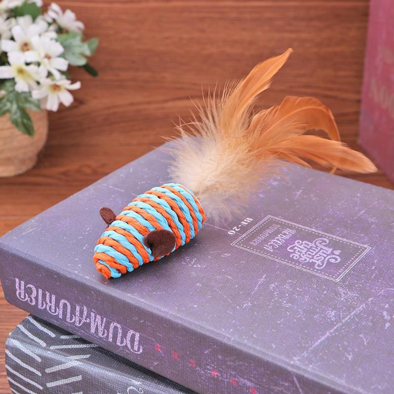 Lovely Cat Teasing Toy Sisal with Feather Interactive Kitten Bite Resistance Toy Rats More Attractive in Appearance - ebowsos