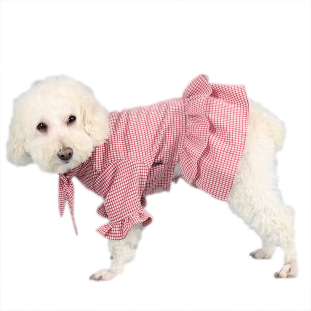 Lovely Checked Dog Dress Soft Breathable Pet Dress Pet Summer Dress Pink Pet Apparel For Small Dogs Party Clothing For Birthday-ebowsos