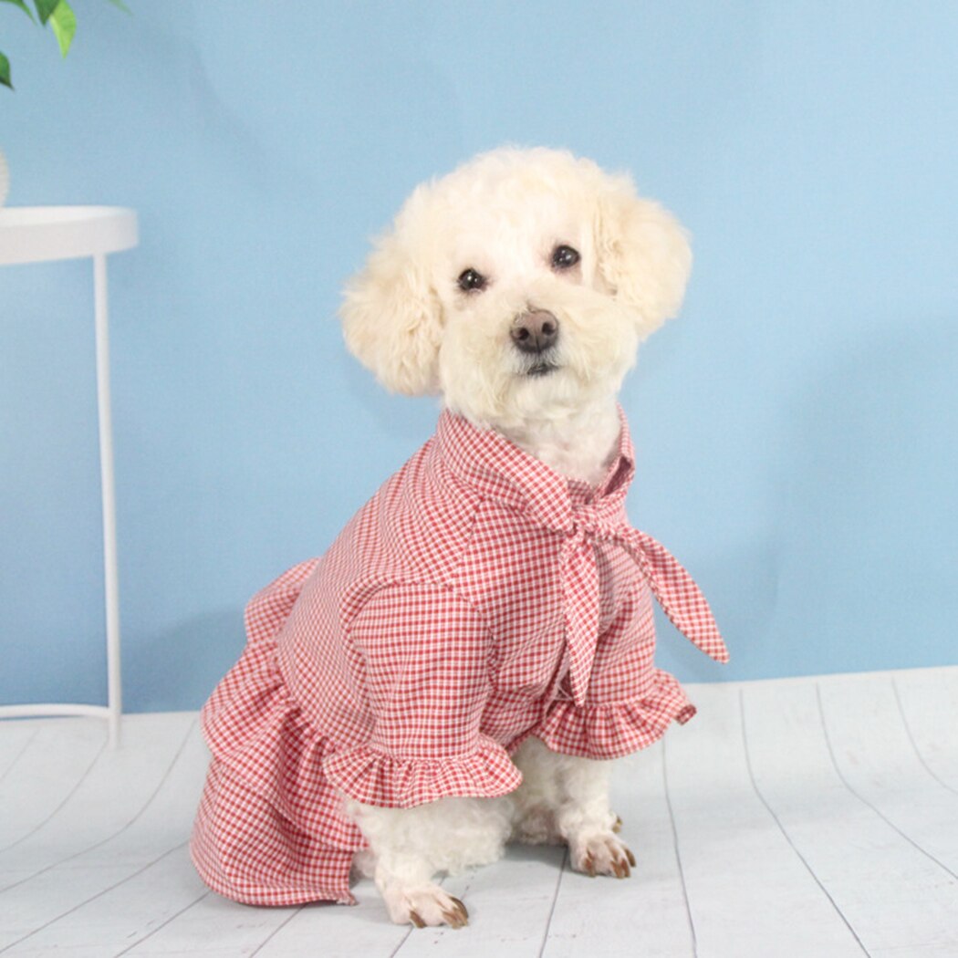 Lovely Checked Dog Dress Soft Breathable Pet Dress Pet Summer Dress Pink Pet Apparel For Small Dogs Party Clothing For Birthday-ebowsos