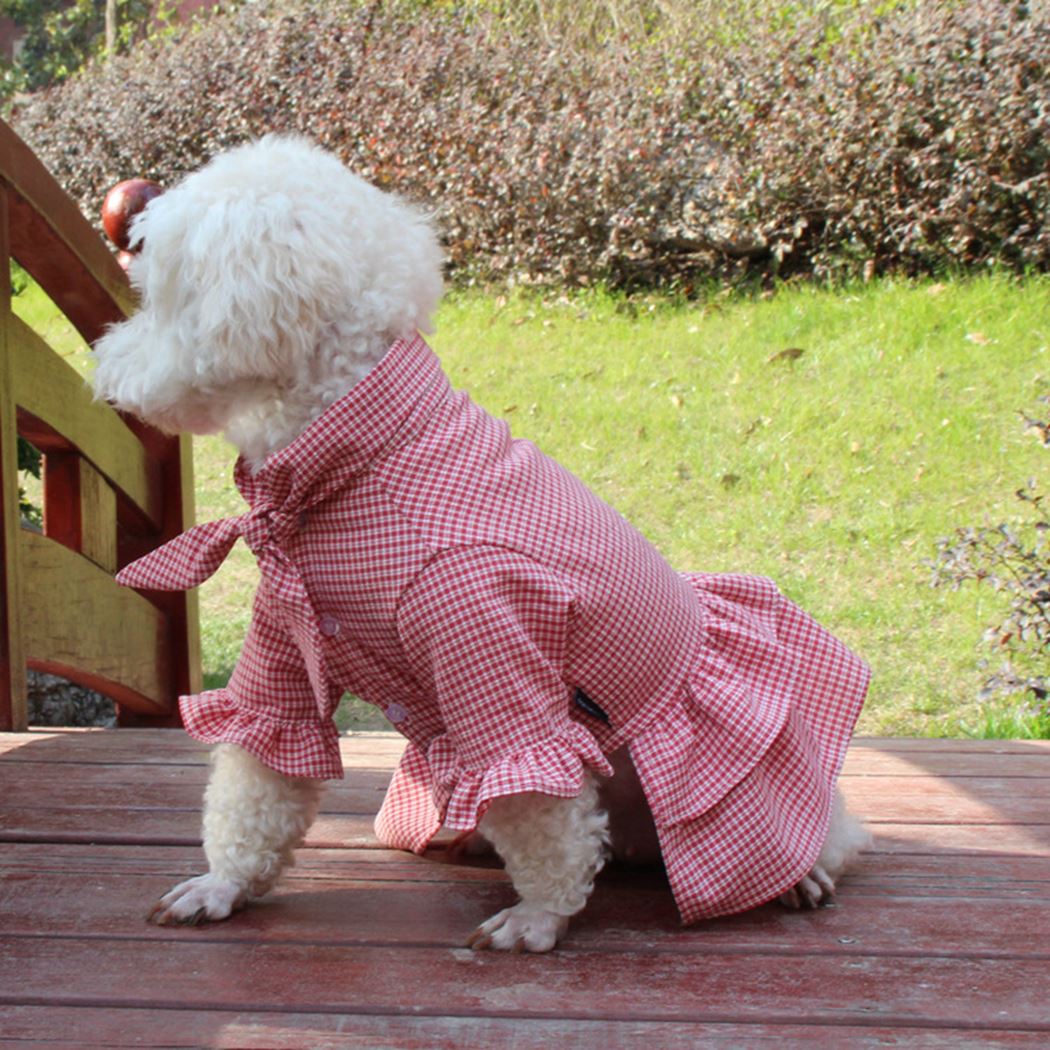 Lovely Checked Dog Dress Soft Breathable Pet Dress Pet Summer Dress Pink Pet Apparel For Small Dogs Party Clothing For Birthday-ebowsos