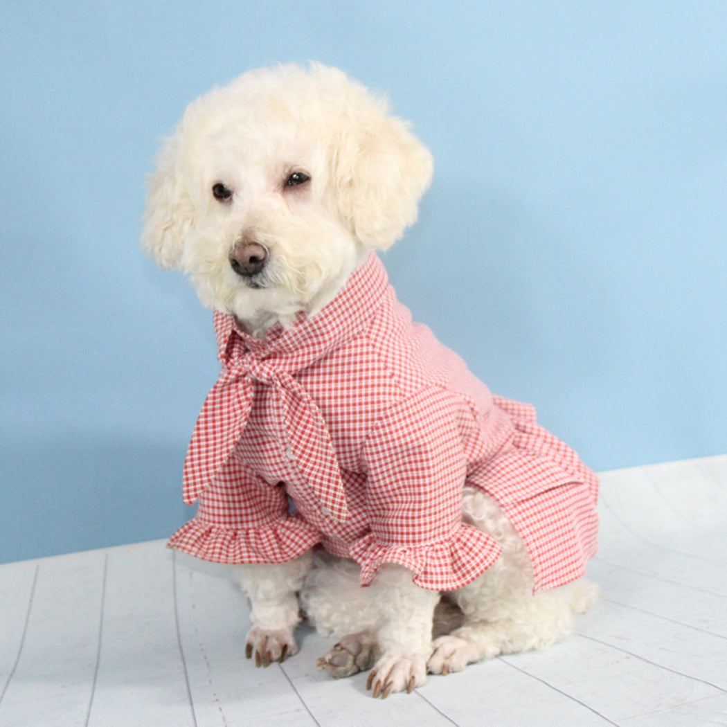 Lovely Checked Dog Dress Soft Breathable Pet Dress Pet Summer Dress Pink Pet Apparel For Small Dogs Party Clothing For Birthday-ebowsos