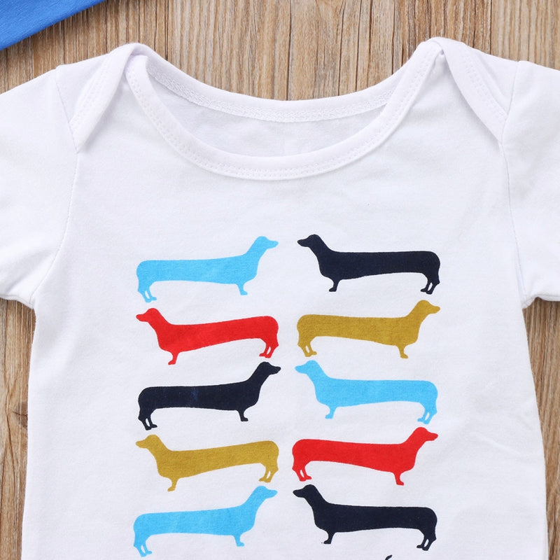 Lovely Dog Summer Children Clothing Cartoon Boys Girls Infant Toddler Newborn Headband Jumpsuit Bodysuit Outfits - ebowsos