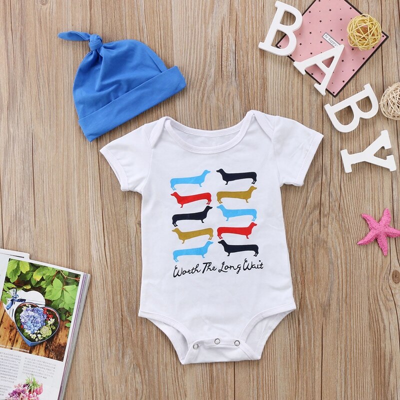 Lovely Dog Summer Children Clothing Cartoon Boys Girls Infant Toddler Newborn Headband Jumpsuit Bodysuit Outfits - ebowsos