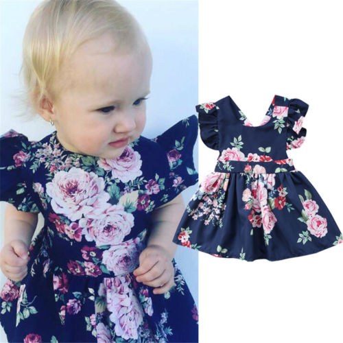 Lovely Kids Baby Girls Floral Backless Party Pageant Tutu Dress Sundress Clothes - ebowsos