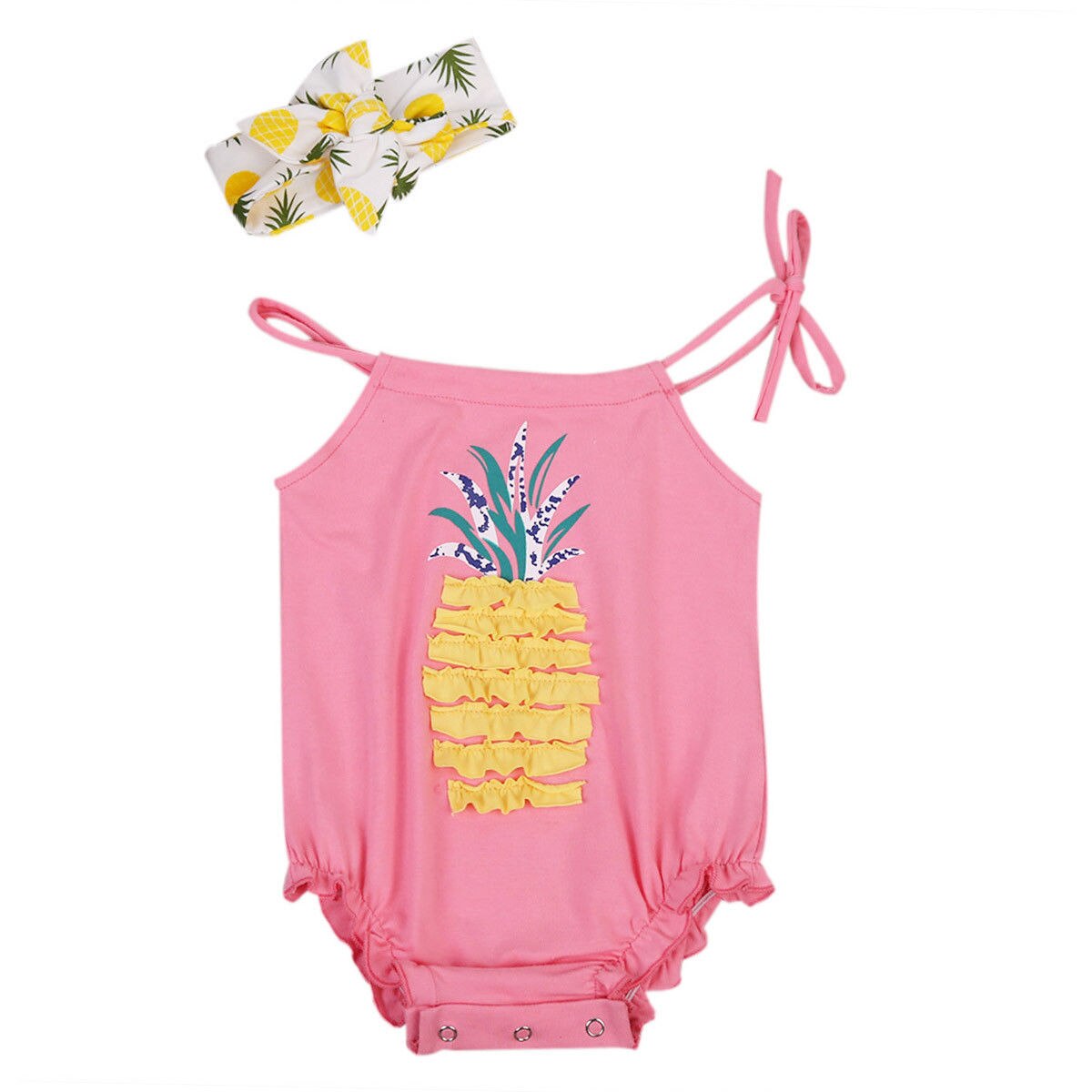 Lovely Newborn Baby Girls Sleeveless Cartton Pineapple Jumpsuit Bodysuit Outfits Clothes Sunsuit 0-24M - ebowsos