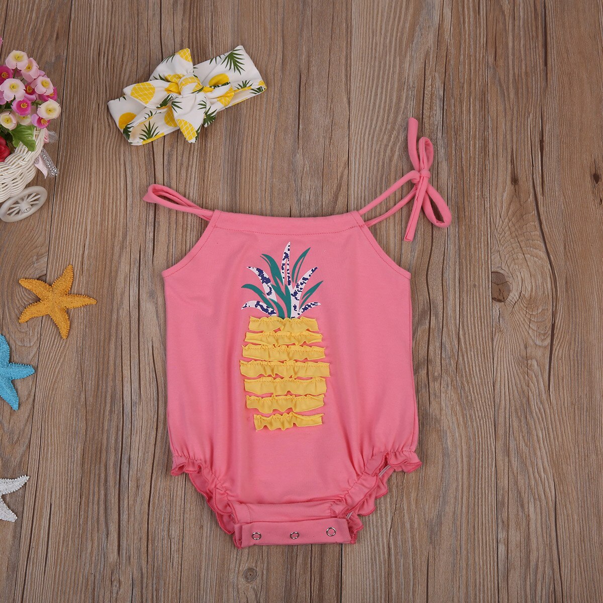 Lovely Newborn Baby Girls Sleeveless Cartton Pineapple Jumpsuit Bodysuit Outfits Clothes Sunsuit 0-24M - ebowsos