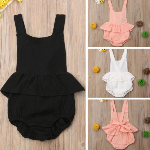 Lovely Newborn Infant Baby Girls Bow-knot Backless Romper Jumpsuit Cotton Outfit - ebowsos