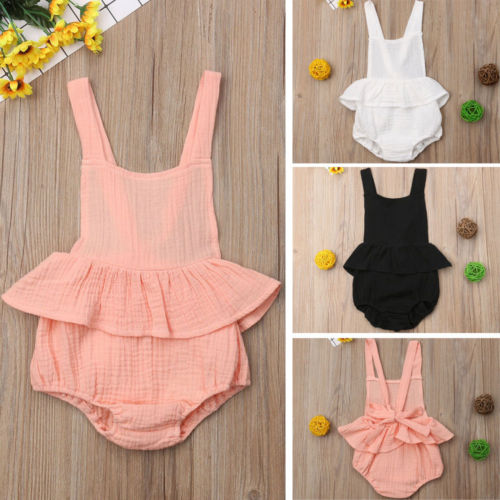 Lovely Newborn Infant Baby Girls Bow-knot Backless Romper Jumpsuit Cotton Outfit - ebowsos