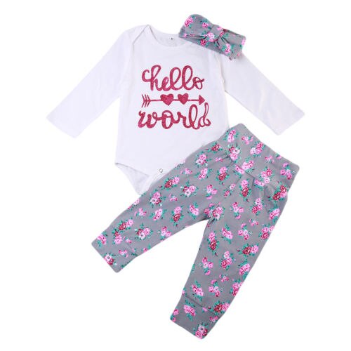 Lovely Newborn Kid Baby Girl Floral Clothes Jumpsuit Romper Bodysuit Pants Outfit Set - ebowsos