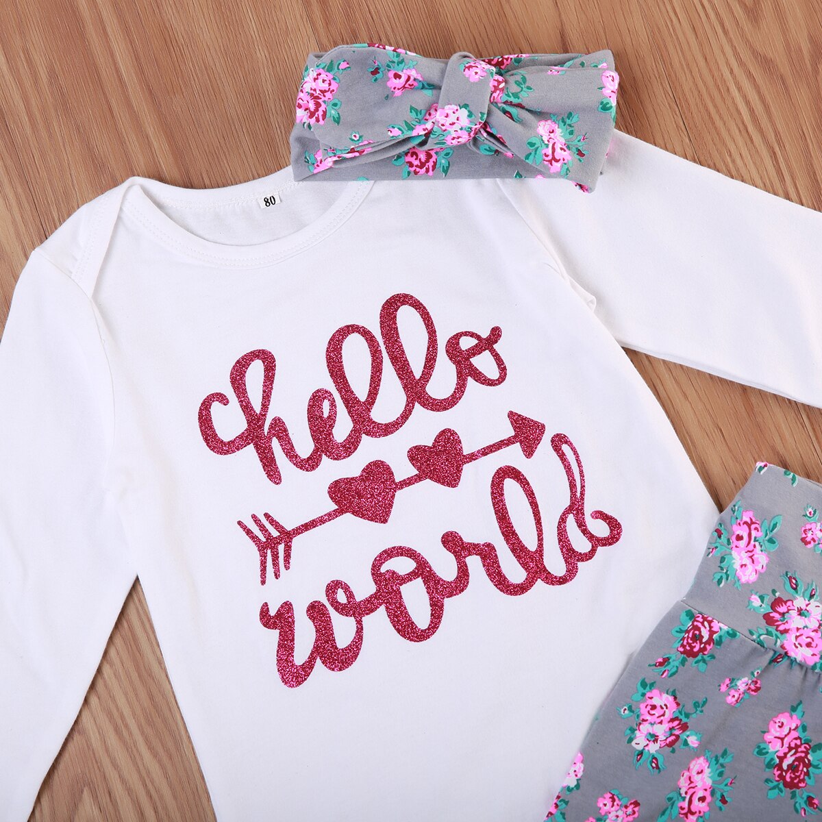 Lovely Newborn Kid Baby Girl Floral Clothes Jumpsuit Romper Bodysuit Pants Outfit Set - ebowsos