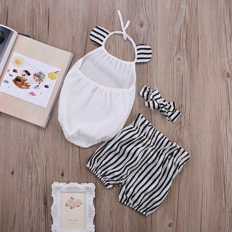 Lovely Summer Children Clothes Sets Cute Kids Baby Girl Romper Tops+Striped Shorts Bottoms Outfits Sunsuit - ebowsos