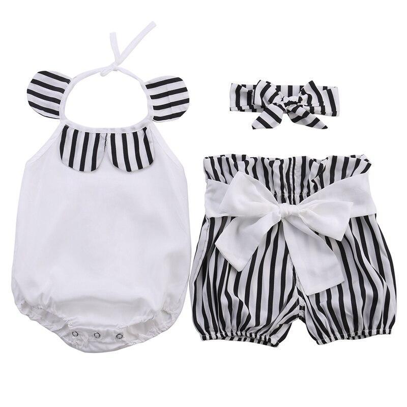 Lovely Summer Children Clothes Sets Cute Kids Baby Girl Romper Tops+Striped Shorts Bottoms Outfits Sunsuit - ebowsos