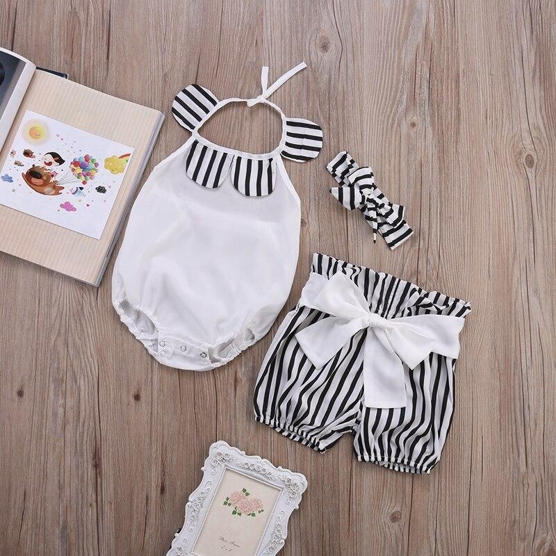 Lovely Summer Children Clothes Sets Cute Kids Baby Girl Romper Tops+Striped Shorts Bottoms Outfits Sunsuit - ebowsos