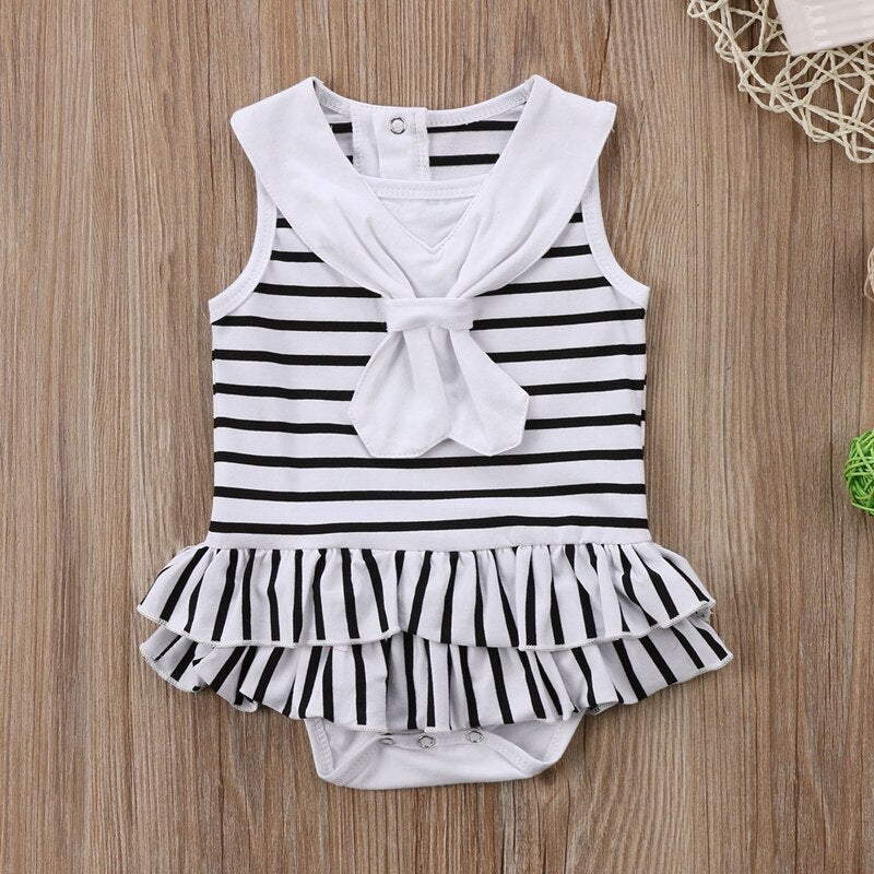 Lovely Summer Children Infant Baby Girl Jumpsuit Bow Tie Striped Outfit Sleeveless Cotton Bodysuit Clothes - ebowsos