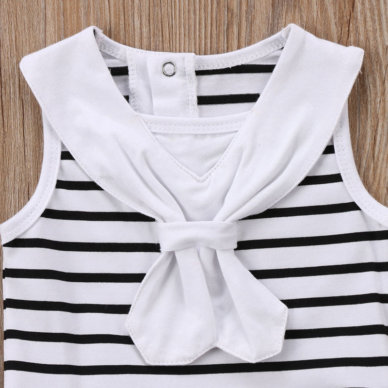 Lovely Summer Children Infant Baby Girl Jumpsuit Bow Tie Striped Outfit Sleeveless Cotton Bodysuit Clothes - ebowsos