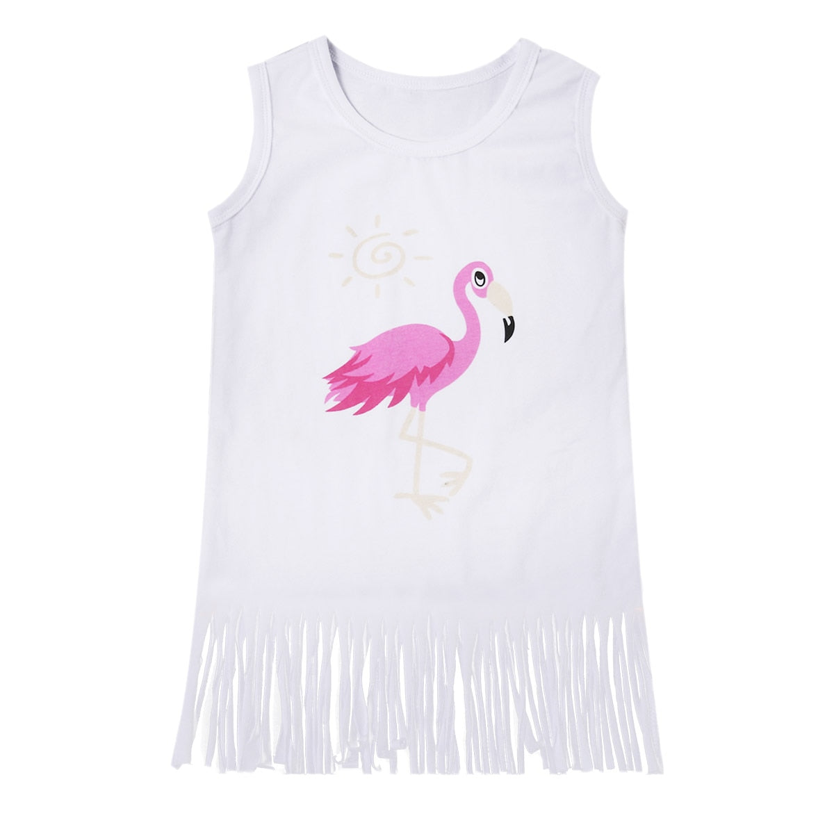 Lovely Toddler Baby Girl Flaminigo Casual Tassel Vest Top T-shirt Cotton Dress - ebowsos