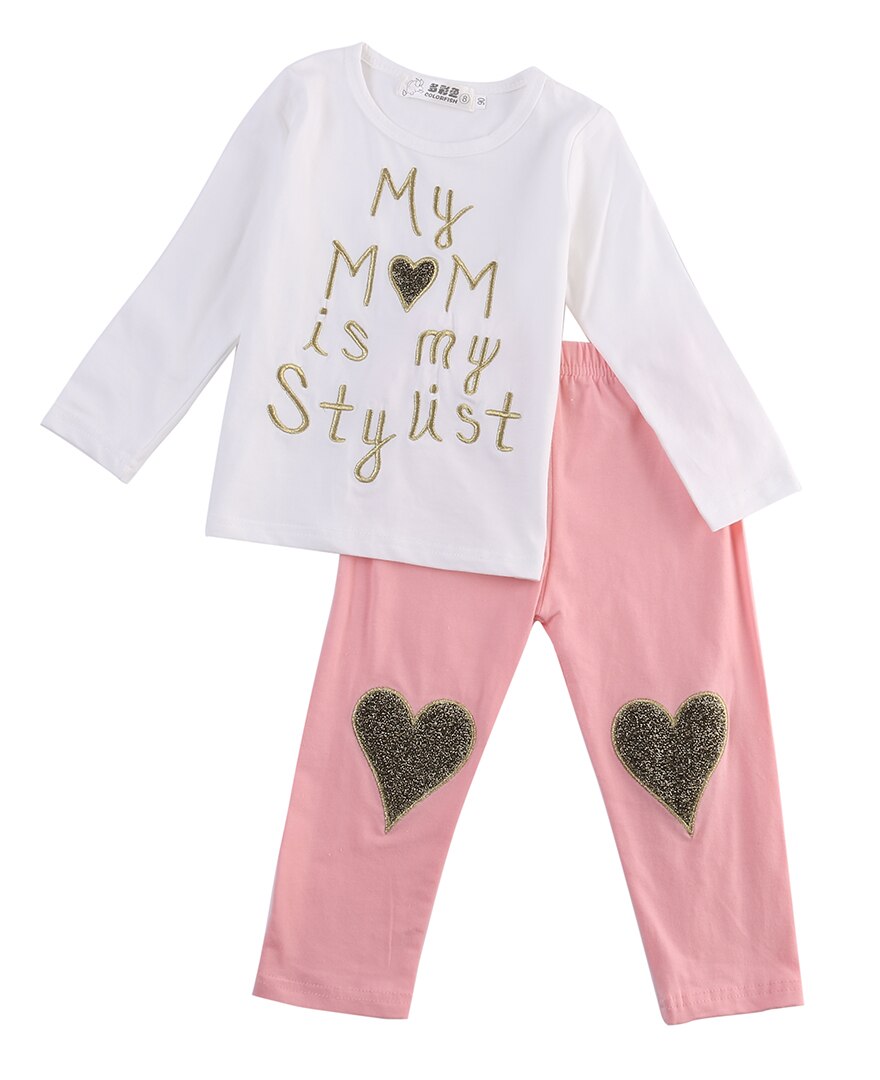 Lovely heart-shaped Baby Girls Kids Clothes Stylish Top T-Shirt + Pants Trousers Outfits Sets - ebowsos