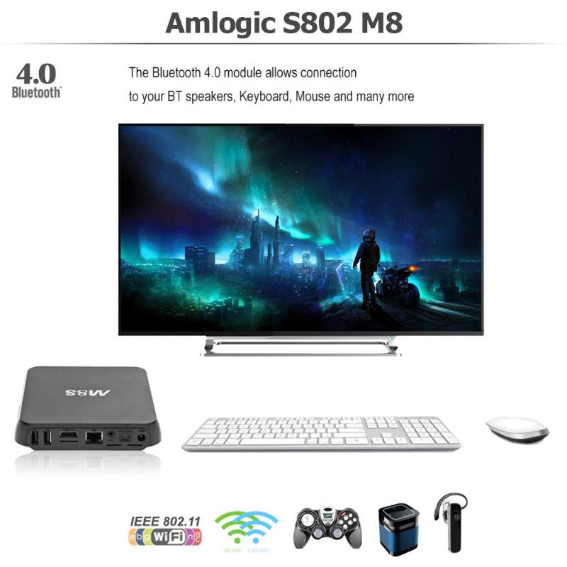 M8S Smart TV Box Android 4.4 Amlogic S802 Quad Core 2G+8G 2.4G+5G WiFi Bluetooth Set-top Box Media Player with Remote Control - ebowsos