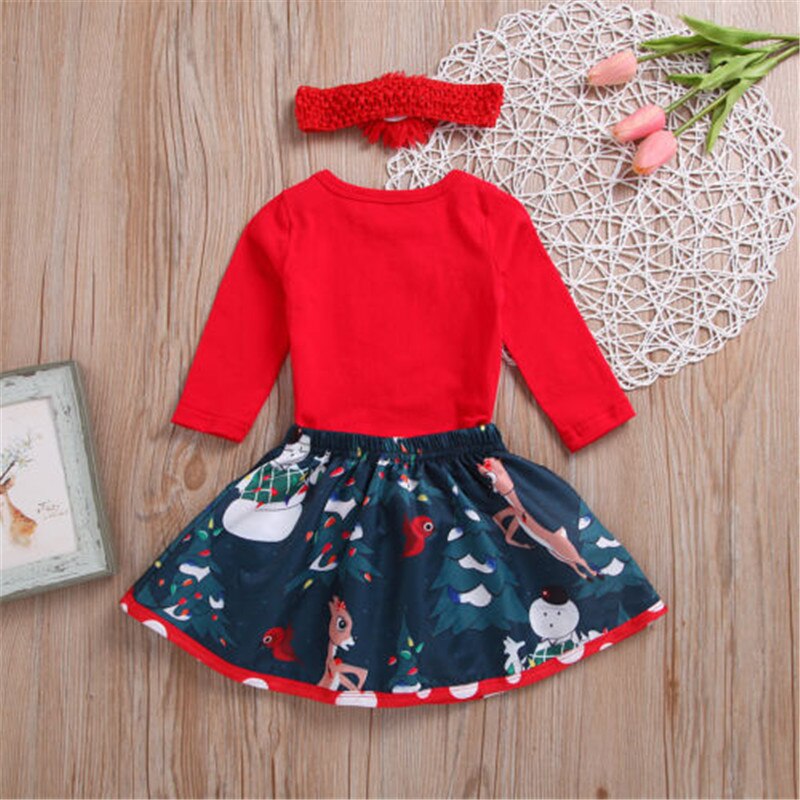 MY 1st Christmas Baby Girls Outfits Tops Romper+Tutu Skirts Headband Set 3pcs Kids Clothing - ebowsos