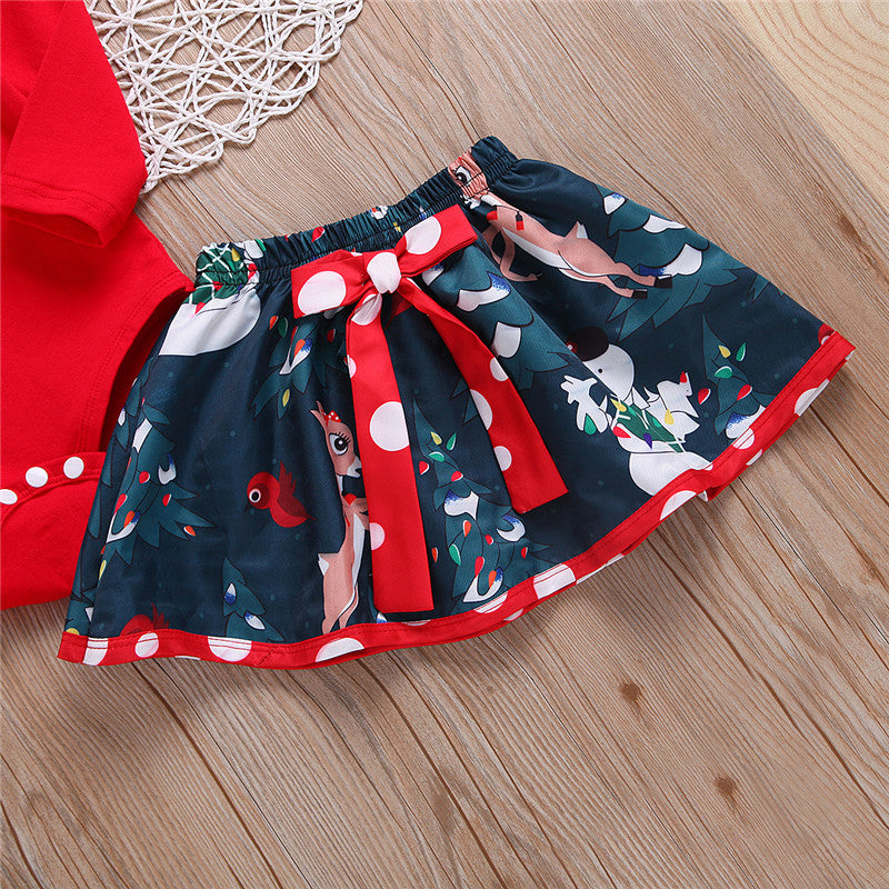 MY 1st Christmas Baby Girls Outfits Tops Romper+Tutu Skirts Headband Set 3pcs Kids Clothing - ebowsos