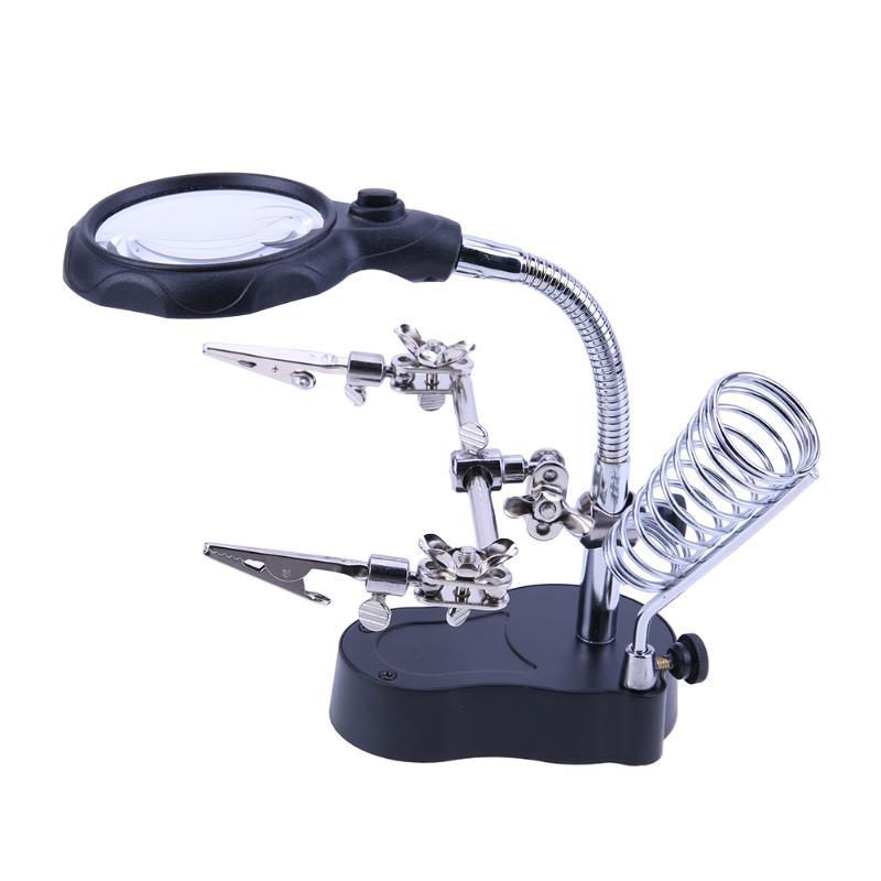 Magnifier Welding Magnifying Glass with LED Light 3.5X-12X lens Auxiliary Clip Loupe Third Hand Desktop Holder Soldering Repair - ebowsos