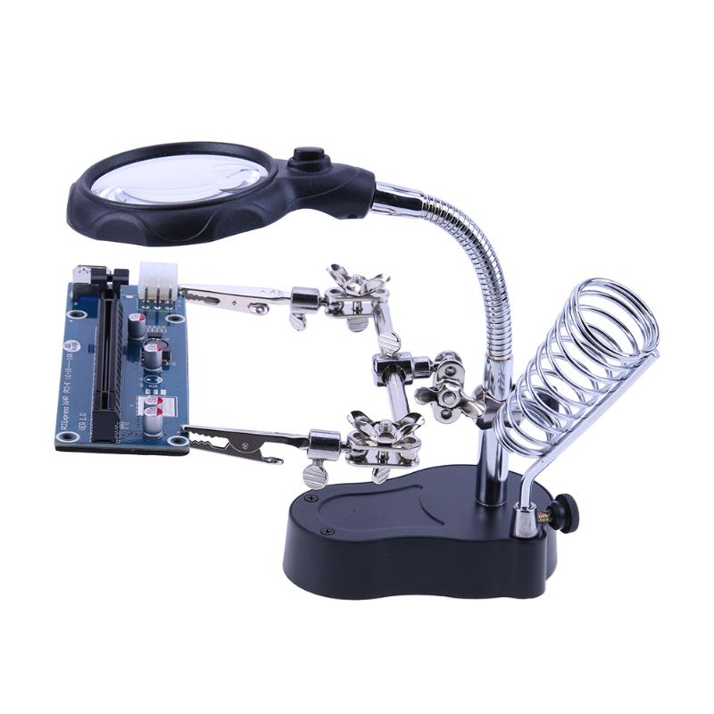 Magnifier Welding Magnifying Glass with LED Light 3.5X-12X lens Auxiliary Clip Loupe Third Hand Desktop Holder Soldering Repair - ebowsos