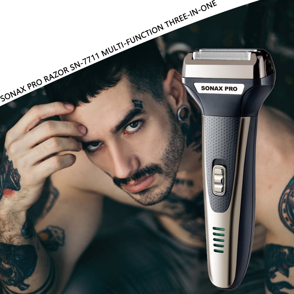 Men'S Electric Razor Reciprocating Rechargeable Beard Knife Haircut Nose Hair Three In One Multifunctional Shaving Knife - ebowsos
