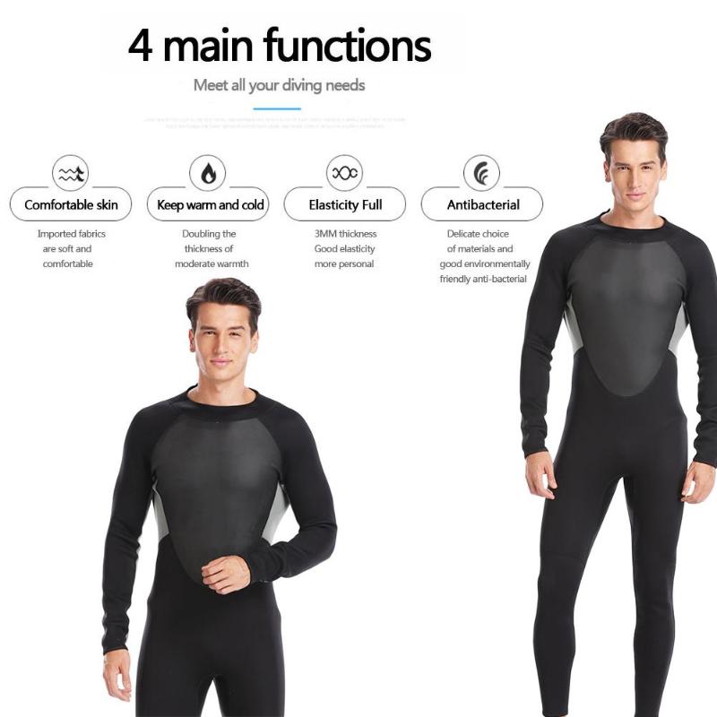 Men Women One-piece Wetsuit Long Sleeve 3mm Neoprene Scuba Diving Suit Snorkeling Surfing Swimwear-ebowsos