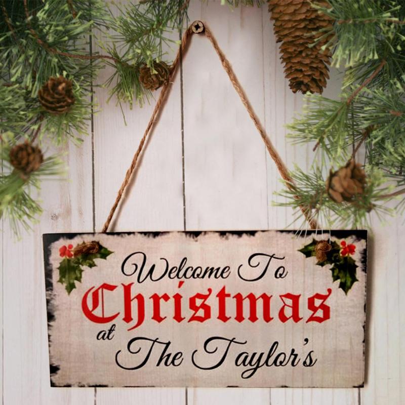 Merry Christmas Wooden Wall Door Sign Hanging Plate Board  MDF Nordic Retro Elk Log Colour Room Window Decoration 20X10X.05CM - ebowsos