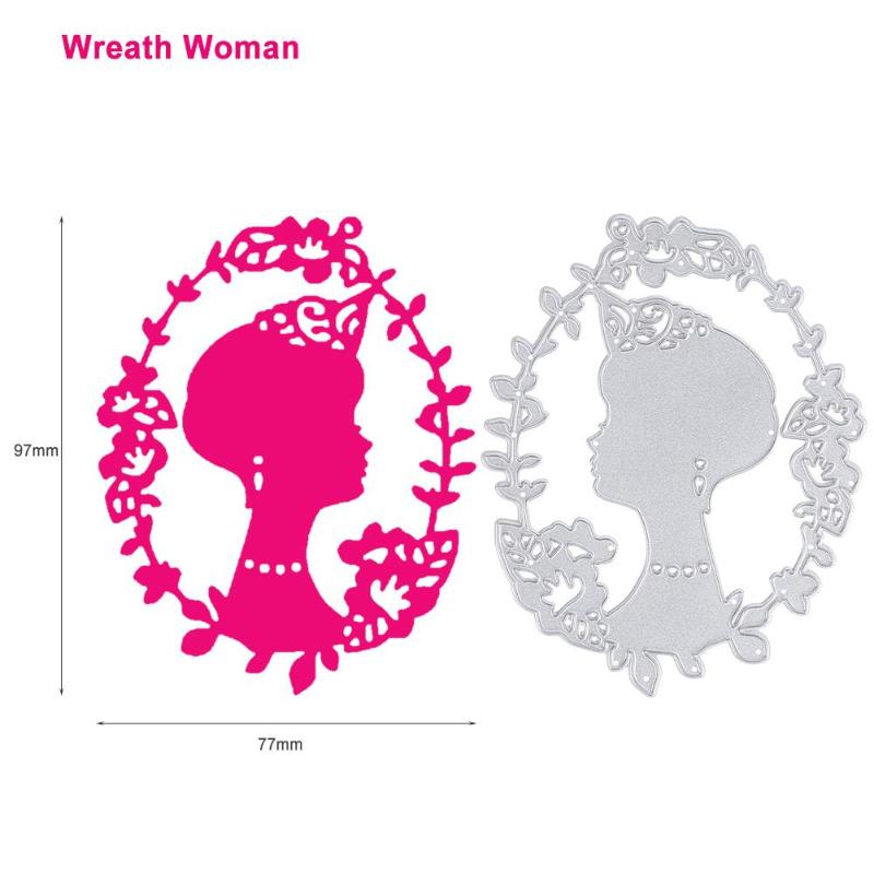 Metal DIY Wreath Woman Cutting Dies Stencils Scrapbook Card Making Craft - ebowsos