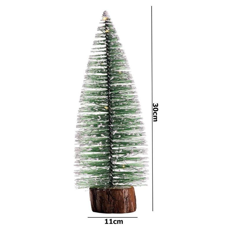 Mini Christmas Tree with Colour Lamps Snowflakes Artificial Small Pine Tree Xmas Batteries Party Wooden Base Decoration - ebowsos