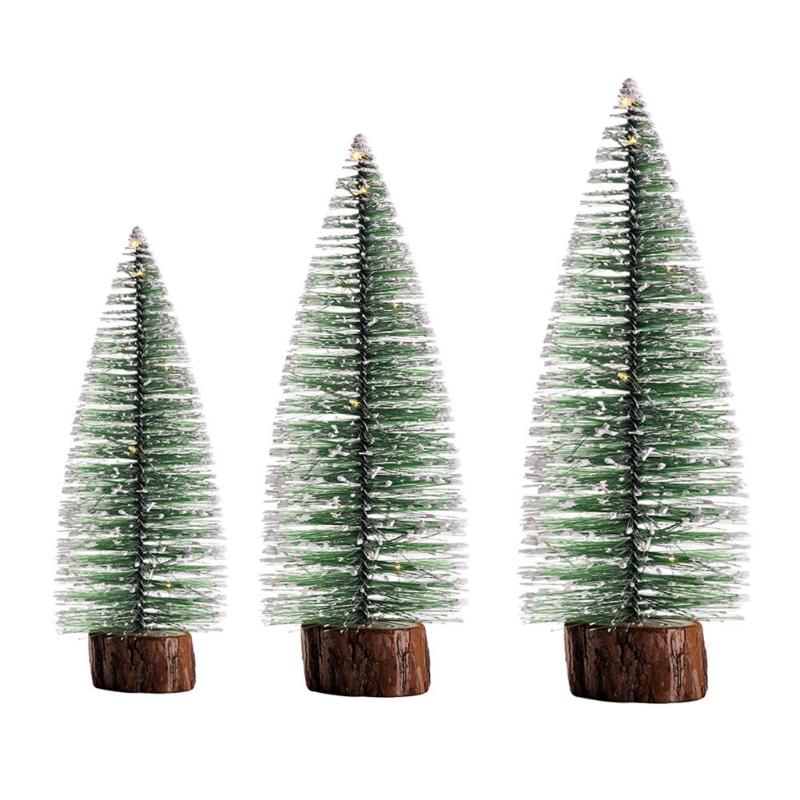 Mini Christmas Tree with Colour Lamps Snowflakes Artificial Small Pine Tree Xmas Batteries Party Wooden Base Decoration - ebowsos