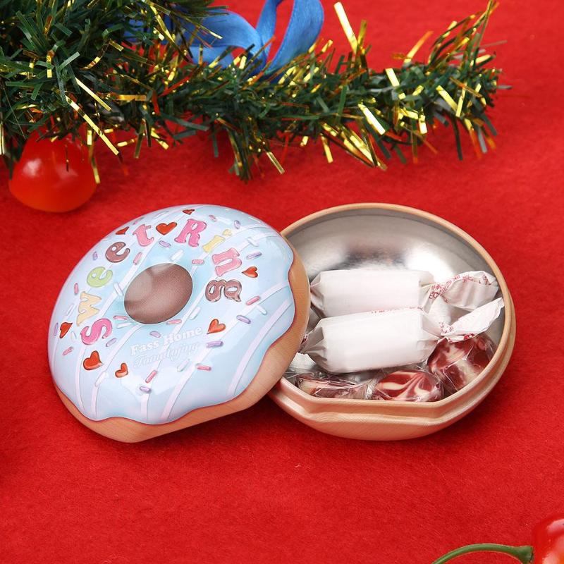 Mini Creative Doughnut Christmas Tin Candy Box Wedding Gift Packing Case - ebowsos