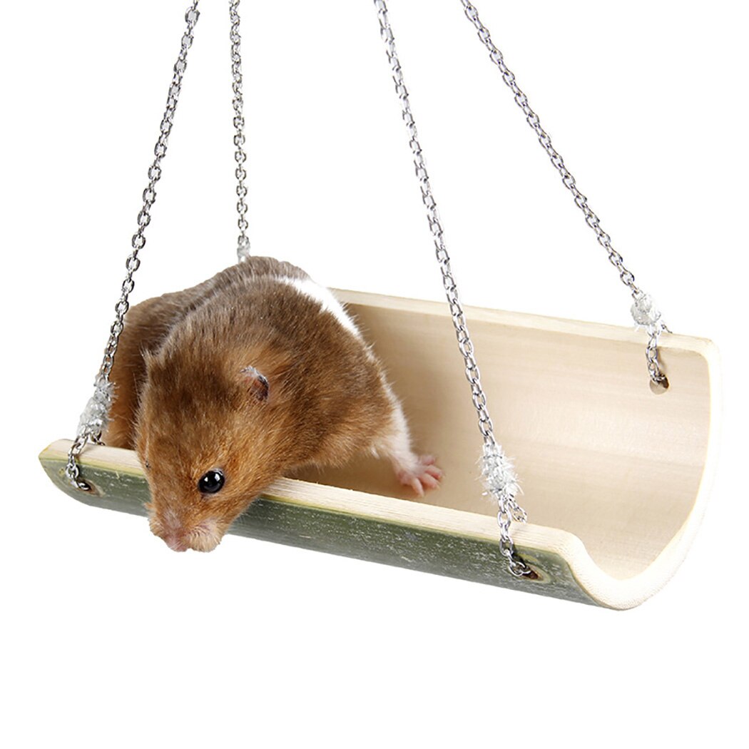 Mini Cute Pet Hanging Bed Bamboo Wood Cooling Ice Cradle Hamster Swing Toy Springboard Pet Swing Hammock For Hamster-ebowsos